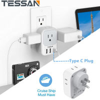 USB C Wall Charger Plug Extension Outlet Expender USB Plug Type C Plug with 3 USB,TESSAN Wall Charger Multiports (1 USB C Port),Power Bar Station Power Socket Power Adapter USB Adaptor with 4 Outlet Splitter for Cruise, Home, Office,Dorm Essentials