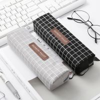 ❧✷♦ LLD Geometric Pencil Case School Simple Striped Grid Solid Color Cute Kawaii Pencil Bag Pouch Office Students Kids Supplies