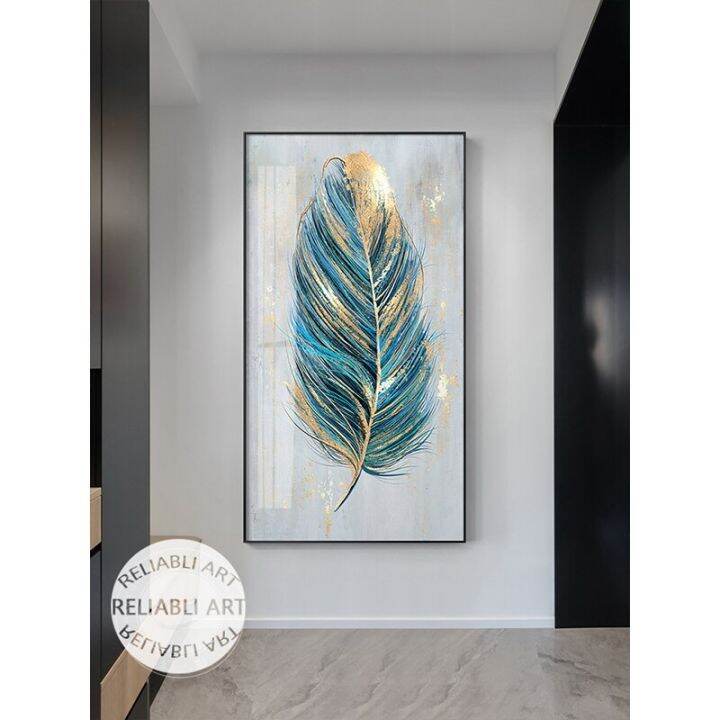 Abstrak Golden Feathers lukisan minyak dicetak pada kanvas-poster dan ...