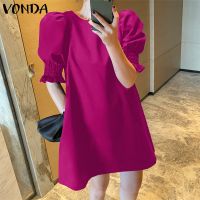 Vonda ชุดมินิเดรสลําลอง คอกลม แขนสั้น สีพื้น สไตล์เกาหลี สําหรับผู้หญิง