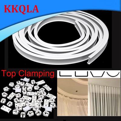 QKKQLA 4M Top Clamping Curved Curtain Track Rail Flexible Ceiling Mounted Straight Windows Balcony Curtain Pole Accessories