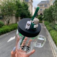 Starbuck ขาตั้งกล้อง Starbuck Straw Starbuck 2020ถ้วยผ้ากันเปื้อนสีเขียวแก้วเมสันกระจกโปร่งแสง600มล.