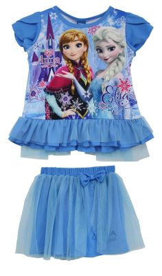 เสื้อผ้าเด็กลายการ์ตูนลิขสิทธิ์แท้ เด็กผู้หญิง ชุดเจ้าหญิง ดิสนีย์ ชุดแขนสั้น ชุดแฟชั่น ชุดเสื้อกางเกง Frozen Disney ผ้ามัน DFZ218-91 BestShirt