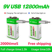 (ในสต็อก) 9โวลต์แบตเตอรี่แบบชาร์จ12800มิลลิแอมป์ชั่วโมง6F22 M Icro USB 9โวลต์ Li-Ion สำหรับมัลติมิเตอร์ไมโครโฟนของเล่นการควบคุมระยะไกล K **