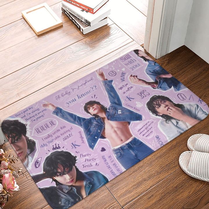 BTS JUNG KOOK พรมเช็ดเท้ากำหนดเองได้24 "X 16" ของตกแต่งพรมเสื่อประตูทางเข้าพรมเช็ดเท้าในร่มและกลางแจ้งสำหรับใช้ในบ้าน