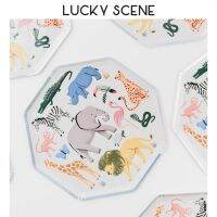 8Pcs 7Inches Elephant Hexagonal Paper Tray Disposable Eco-friendly Birthday Supplies Festive Decoration S01650