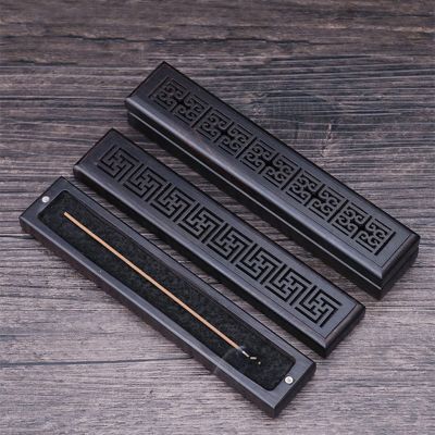 Ebony Wood Incense Burner Carving Hollow Stick Incense Holder Retro Lying Box Aroma Censer with Fireproof Cotton Pad Home Decor