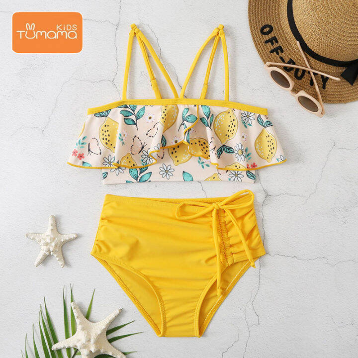 tumama-kids-kids-swimsuits-high-waist-drawstring-printed-bikini-kids-swimsuit