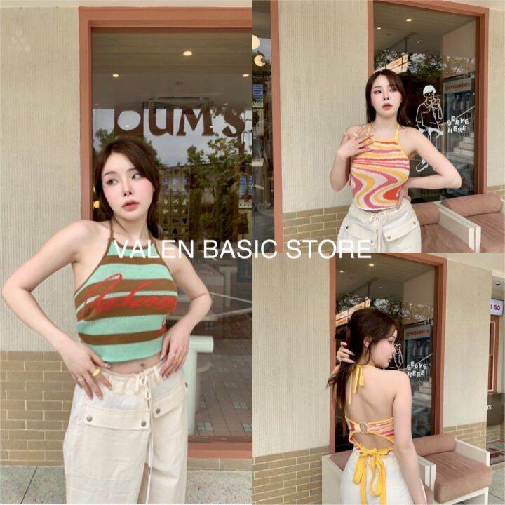 พร้อมส่ง-knit-top-summer-ผ้า-knitting-ทอแน่นๆงานสวยมากๆรุ่นนี้มีดีเทลด้านหลัง-โชว์หลัง