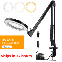 NEW Illuminated Magnifier 5X Magnifying Desk Lamp 3 Colors Dimmable Magnifier Clamp Light Adjustable Swivel Arm Magnifying Glass