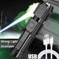 2023┋ஐ USB Charging Flashlight Strong Bright Light Lamp Indoor Outdoor Camping Hiking Tactical Flashlight Torches Zoomable Highlight