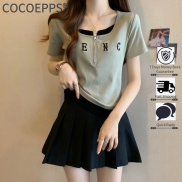 Cocoepps kích thước lớn nữ giả hai áo phông ngắn tay vai nữ mùa hè mới béo