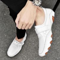 Italian Brand Mens Loafers Slip-on White Leather Shoes British Style Moccasin Shoes Formal Comfortable Soft-soled Casual Shoes Shoes Accessories