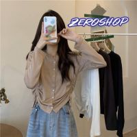 Zero shop?พร้อมส่ง? (Zero-0989) เสื้อไหมพรมแขนยาว คอกลมดีเทล สายรูดด้านข้างเก๋มาก