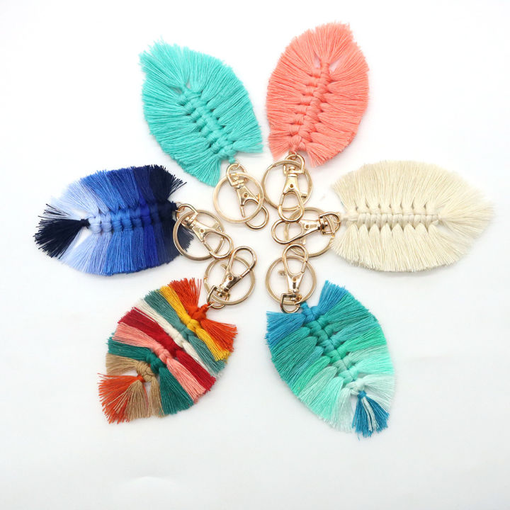 everything-goes-together-featheriness-key-chain-pendant-leaf-design-tassel-fashion