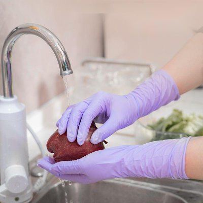 สีม่วงขยายหนายืดหยุ่นสูงทนทานถุงมือในครัวเรือนครัวครัวเรือนมือป้องกันน้ำมันทน
