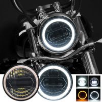 Xzsbhf 7นิ้วรถจักรยานยนต์รอบ LED H4ชุดไฟหน้าหลอดไฟแหวนเฮโลสีขาว/อำพันสำหรับ BMW Harley