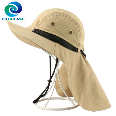 [hot]CAMOLAND Summer UPF50+ Sun Hats Women Mens Casual Boonie Hat With Neck Flap Outdoor Long Wide Brim Fishing Breathable Bucket Hat