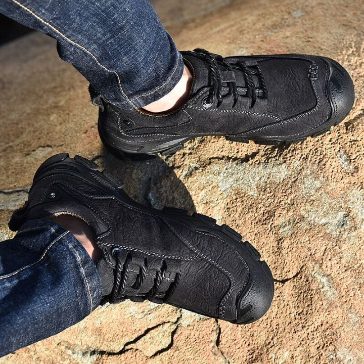 รองเท้าสนีกเกอร์กีฬาสำหรับผู้ชาย-รองเท้าลำลองท่องเที่ยวหนังแท้สำหรับผู้ชายเดินปีนเขารองเท้าผู้ชายรองเท้าเดินป่าตั้งแคมป์กลางแจ้ง