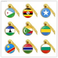 ✇✆ DjiboutiUgandaGambiaCongoGabonComorosLesothoSomaliaBulgaria National Flag Glass Cabochon Pendant Necklace Jewelry Gift