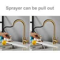 Gold Touch Sensor Kitchen Faucet Single Hole Pull Out Spout Sink Mixer With Pull down Stream Sprayer Black Deck Mounted Tap