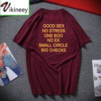 Funny Good Sex No Stress One Boo No Ex Small Circle Big Checks T Shirt Letter Print TShirt Back EU Size100 Cotton Shirt