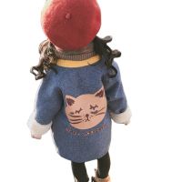 Spring Autumn Kids Jacket For Girl Cat Print Back Long Sleeve Wool Children Girl Outerwear Fashion Toddler Baby Coats Clothes