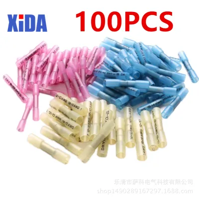 100PCS Mixed Heat Shrink Butt Electrical Crimp Terminals Wire Cable Connectors Tube Terminal Blue Red Yellow 10-22 AWG 0.5-6mm