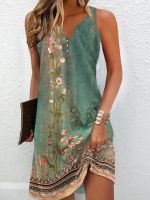 Womens Dresses Summer Fashion Stitching V Neck Loose Bohemian Vacation Woman Basic sleeveless Vestidos 2023