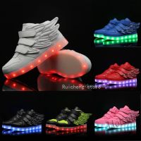 【hot sale】 ✖∈ C19 Kids LED Shoes ? Light Shoes Colorful Children Luminous Boy Shoes Girl Shoes Large Childrens Velcro Flash Shoes Sequin Kasut Glowing Gold Wing Led Shoes [Ready Stock] ?