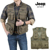 JEEP SPIRIT ฤดูร้อนกลางแจ้งเสื้อกั๊กตกปลายุทธวิธีแจ็คเก็ตผู้ชาย Safari JACKET Multi กระเป๋าเดินทางแจ็คเก็ต S- 6XL Plus Size