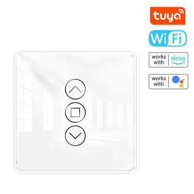 KKmoon Tuya Wifi สวิตช์ม่านอัจฉริยะ Arc Glass แผงควบคุมม่านหน้าจอสัมผัสเข้ากันได้กับ Alexa Google Assistant