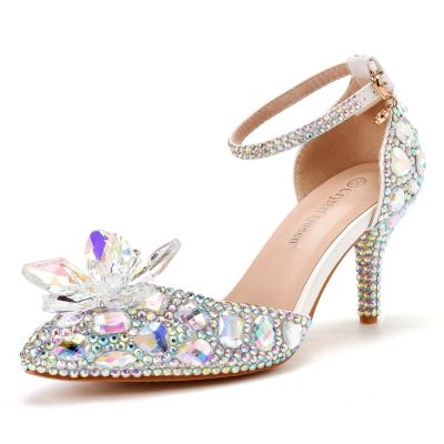 7 cm big yards sandals fine with pointed crystal high-heeled sandals champagne gold banquet dinner for womens shoes