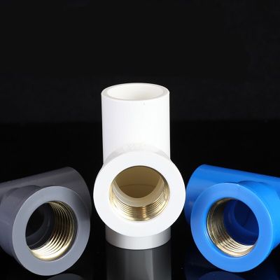 ；【‘； 2Pcs/Lot 1/2 3/4 1Inch PVC Copper Female Thread Tee PVC Pipe Connectors Water Tube 3 Way Joints Garden Irrigation Pipe Fittings