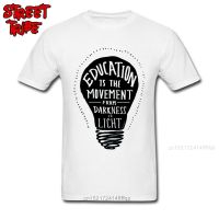 Education Tshirts Teachers T Shirt Men Black White T-Shirt Movement Light Bulb Print Mens Clothes Students Novelty Tees Swag Top