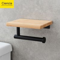 ✢♈ Toilet Paper Holder with Shelf Bathroom Toilet Paper Holder Bamboo Wall Mount SUS304 Stainless Steel Brushed Finish