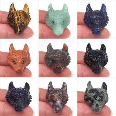 1.5" Wolf Head Figurine Pendant Natural Gemstone Crystal Stone Hand Carving Reiki Healing Quartz Necklace Belief Gift