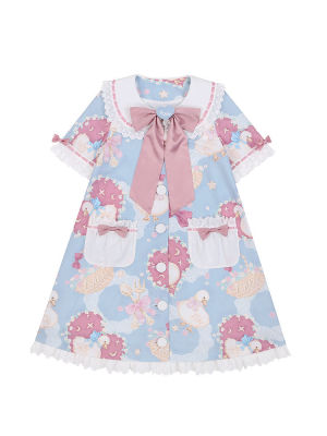 Sweet Girl Lolita Duck Picnic Carton Printing Kawaii Summer Womens Dress 2021 Lolita Daily Dresses Party Costumes Clothes