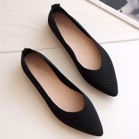 2023 Pointed Toe Soft Shallow Mesh Loafers Women Ballet Flats Breathable Slip On Flat Work Shoes Knitted Moccasins Dress Shoes