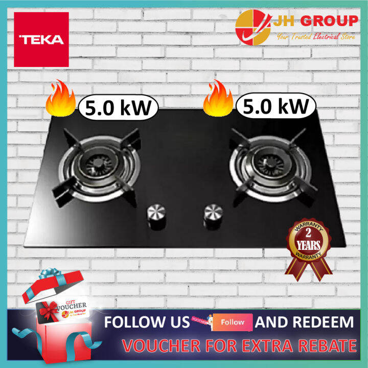 TEKA 2 BURNES 5.0 kW SAFETY VALVE TEMPERED GLASS BUILTIN GAS STOVE HOB