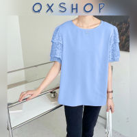 QXshop ?เสื้อแฟชั่นแขนริ้วๆแต่งลายลูกไม้ ตัวเสื้อเรียบๆไม่มีพิมพ์ลาย?  สีสวยสุดๆ อดใจไหวรอจ๊ะ ถึง 4 สี จุกๆไปเลยย?