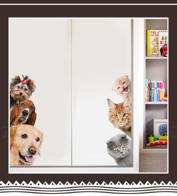 Dogs Cats 3D wall sticker Funny Door Window Wardrobe Fridge Decorations for Kids Room Home Decor Cartoon Animal Art Vinyl Decal
