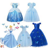 Cinderella เครื่องแต่งกายคอสเพลย์เสื้อผ้าเด็กสำหรับสาวแต่งตัวเด็กสาวบอลชุดเจ้าหญิงชุดสำหรับงานเลี้ยงวันเกิดมงกุฎถุงมือ