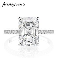 PANSYSEN 925 Sterling Silver Emerald Cut Simulated Moissanite Diamond Wedding Rings For Women Luxury Proposal Engagement Ring