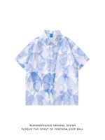 Street hip-hop butterfly full print short-sleeved shirt mens trendy brand loose couple casual all-match floral shirt 【BYUE】