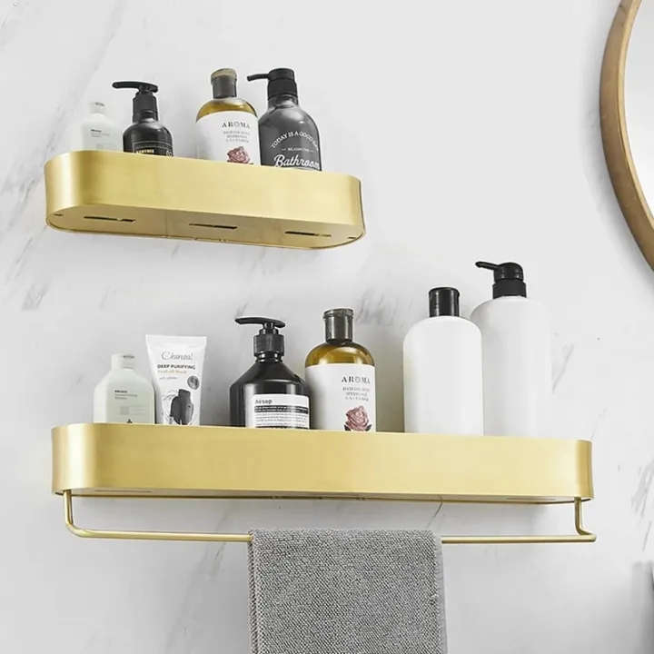 Bathroom Shelf Bath Shower Shelf Aluminum Brushed Gold Bathroom Corner Shelf With Bar Wall