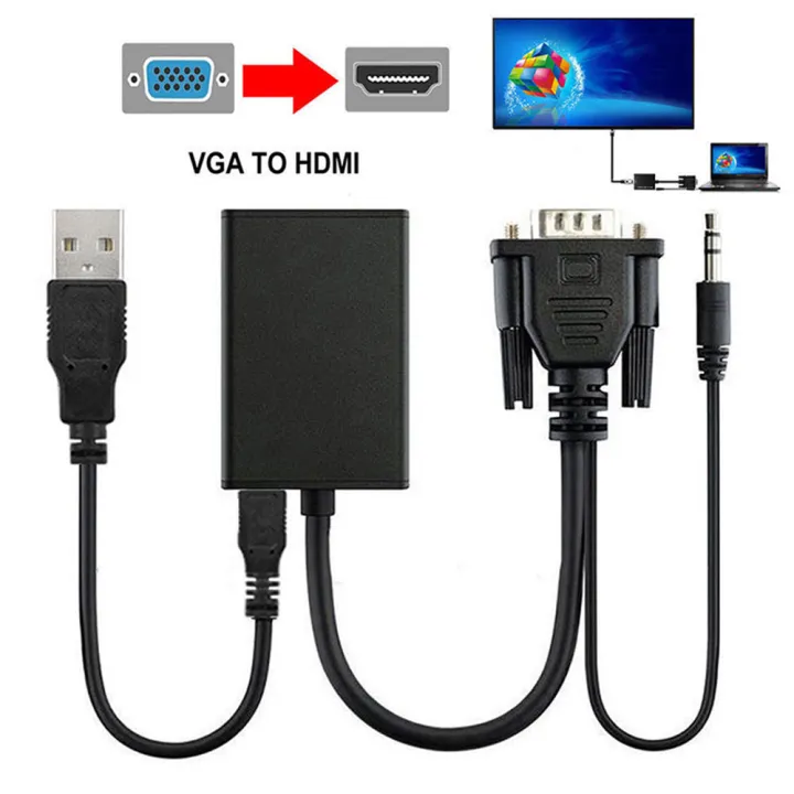 Vga Male To Hdmi Female Converter Adapter Cable With Audio Output 1080p Usb Power Adapter For Pc Laptop To Hdtv Projector Tv Av Hdtv Video Cable Audio Converter Black Lazada Ph