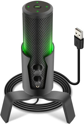 Pyle Selectable Pickup Pattern RGB USB Microphone - 4 Recording Modes Cardioid, Bidirectional, Stereo, Omnidirectional - Condenser Audio Mic w/LED Lights for Gaming Podcasting Studio PC, and Mac
