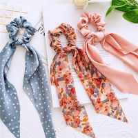 Fashion Floral Print Scrunchies Solid Color Hair Ribbon for Women Ponytail Scarf Satin Silk Elastic Hair Bands Hair Accessories