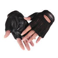 Half Fingers Leather Gloves Male Spring Hand-Made Knitted Mesh Real Leather Fitness Gloves Cycling Men Fingerless Mittens A088-2